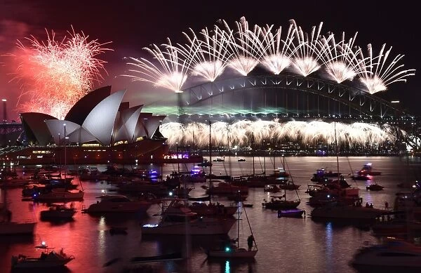 Australia-New Year. Fireworks light up the sky over Sydney's Opera House 