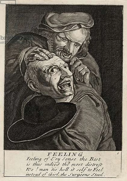 17th century English barber-surgeon operating on a mans head, 1803 (engraving)