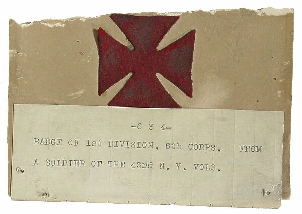 1st Division, 5th Army Corps badge worn by a soldier of the 43rd New York Volunteers