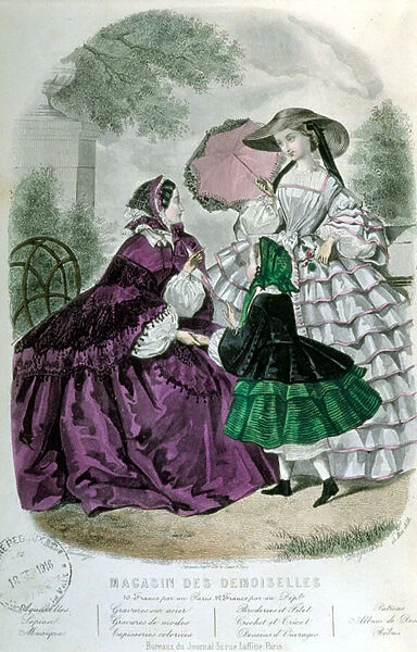 2 women and 1 girl - in 'Magazine des Demoiselles', 1858