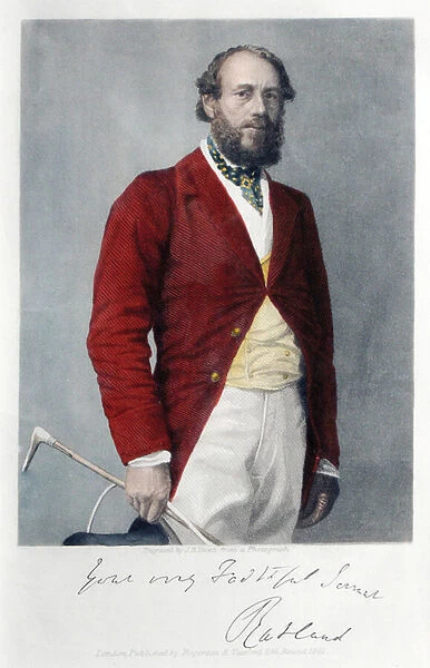 The 6th Duke of Rutland dressed for hunting, 1861 (coloured engraving)