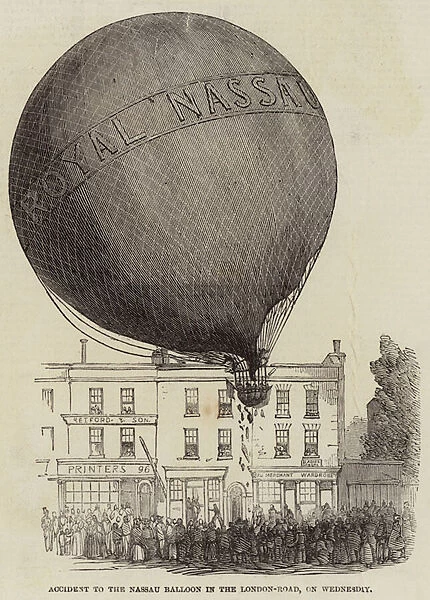 Accident to the Nassau Balloon in the London-Road, on Wednesday (engraving)