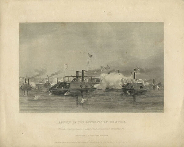 Action of the Gunboats at Memphis, c. 1865 (engraving)