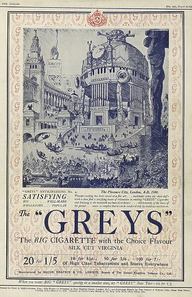 Advertisement for Greys cigarettes (colour litho)