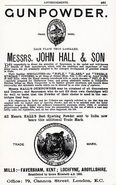 Advertisement for Gunpowder by Messrs. John Hall & Son (litho)