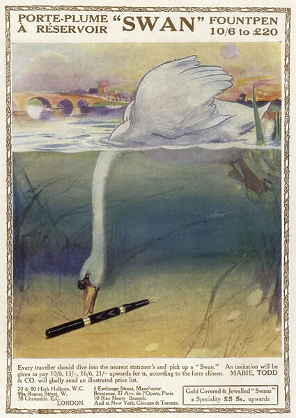 Advertisement for the Swan Fountpen (colour litho)