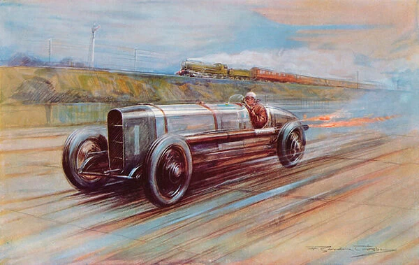 The aero-engined 12-cylinder Sunbeam made famous by K Lee Guinness at Brooklands and the fastest car of 1922 (colour litho)