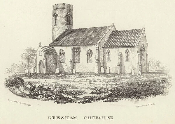 All Saints Church in the village of Gresham (litho)