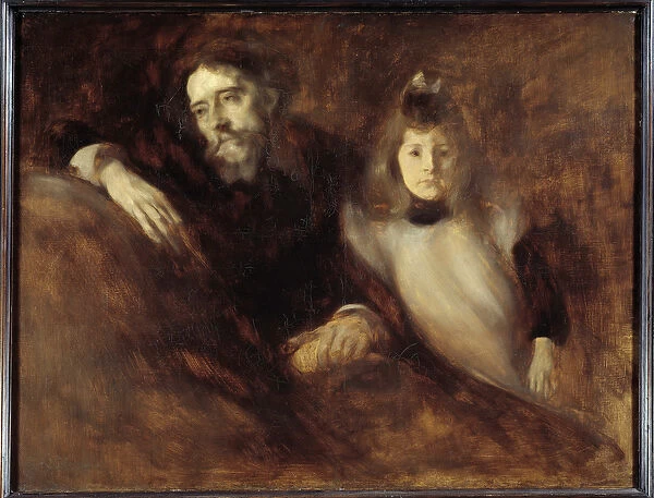 Alphonse Daudet (1840 - 1897) and his daughter. Painting by Eugene Carriere (1849-1906)
