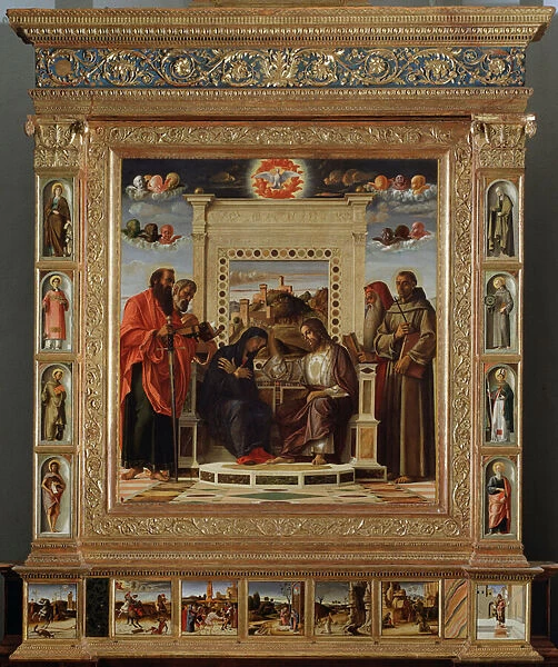 Altarpiece Bellini: central part 'coronation of the Virgin between Saint