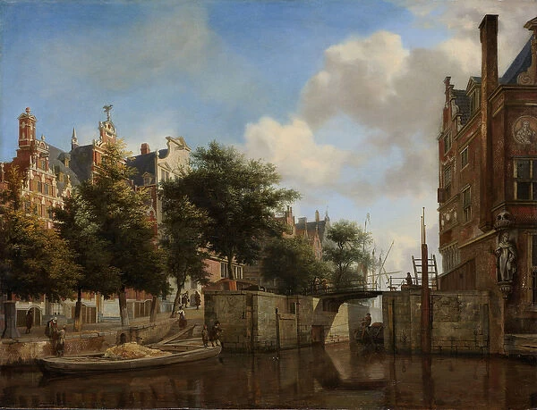 Amsterdam City View with Houses on the Herengracht and the old Haarlemmersluis, c