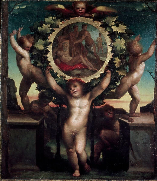 Angels (Putti) with Noes drunkenness. 1520-1525 (painting on wood)