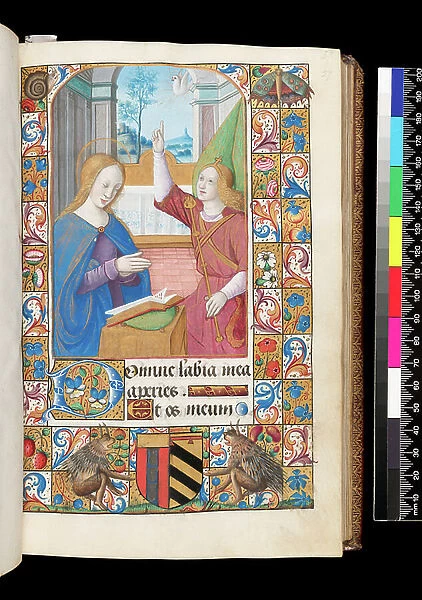 Annunciation from Book of Hours, MS 92 f.27r, Western France, 1490-1510 (pen & ink with tempera on parchment)