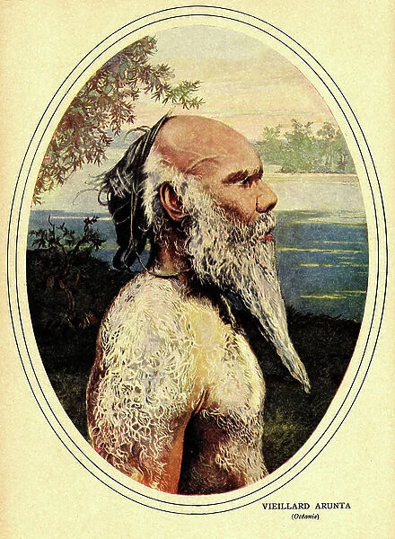 Anthropology: representation of an old Arunta (Aboriginal of Australia). Plate taken from the end of the 19th century
