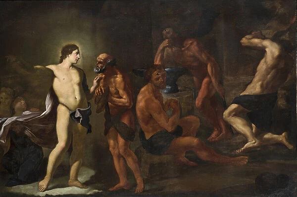 Apollo in the forge of Vulcan (oil on canvas)