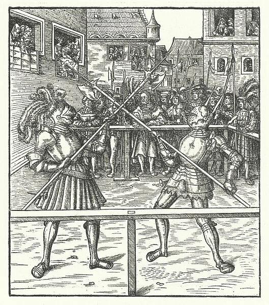 Archduke Maximilian of Austria fighting on foot using a halberd (engraving)