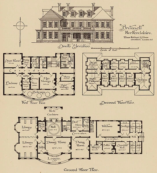 Architectural drawings of The Mansion, Berkhamsted, Hertfordshire (litho)