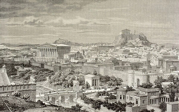 Artist's Impression Of Athens, Greece At The Time Of The Emperor Hadrian, 1St And 2Nd Centuries Ad. From El Mundo Ilustrado, Published Barcelona, 1880 ©UIG / Leemage
