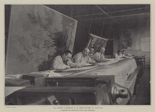 Artists workshop at the Beauvais Tapestry Manufacture, France (b  /  w photo)