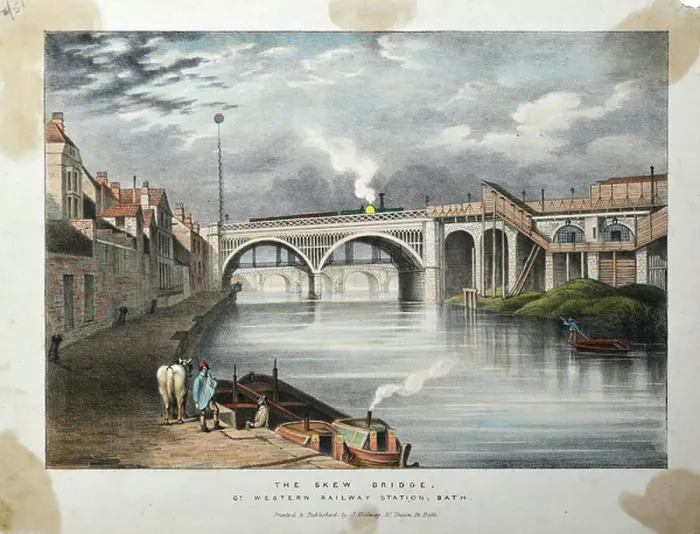 Framed Print : Skew Bridge, Bath c. 1840-70 Coloured Lithograph Print Framed Print : Skew Bridge, Bath c. 1840-70 Coloured Lithograph Print