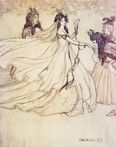 Ashenputtel goes to the ball, from The Fairy Tales of the Brothers Grimm, pub