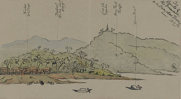The Banks of the Irrawaddy, Burma, 1886 (w  /  c with pen & ink on paper)