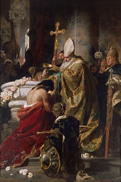 The Baptism of Vajk (oil on canvas)