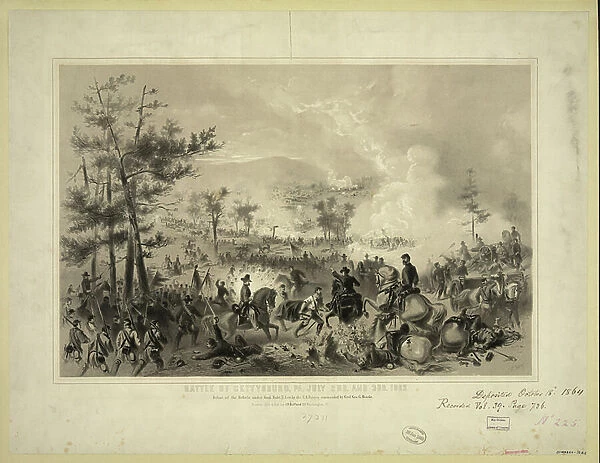 Battle of Gettysburg, victory for Union forces led by George Gordon Meade and defeat of General Robert Edward Lee, July 1-3, 1863 (engraving)