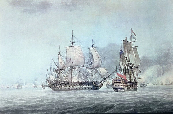 Battle of the Saints, 1782 (colour litho)