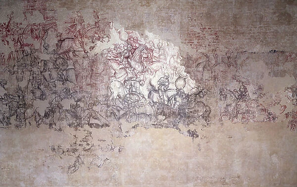 Battle tournament, fragment of mural painting from the Sala del Pisanello (formerly Sala dei Principi) (sinopia)