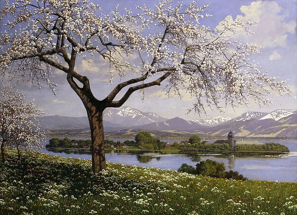 A Bavarian Lake Landscape in Spring, (oil on canvas)