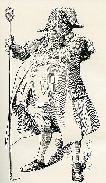 The Beadle. Illustration by Harry Furniss for Sketches by Boz by Charles Dickens, from The Testimonial Edition, published 1910