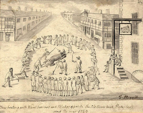 Bear baiting, Manchester, 1819 (pen & ink and wash on paper)