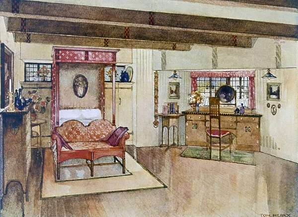 A Bedroom in the Arts & Crafts Style (colour litho)