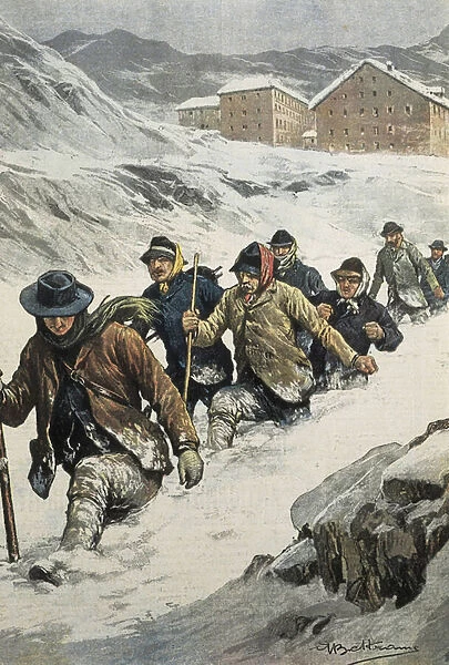 BELTRAME, Achilles (1871-1945). Italian workers crossing the St