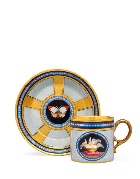 Berlin faux pietra dura and micromosaic coffee can and saucer, c.1810-15 (ceramic)