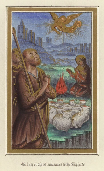 The birth of Christ announced to the Shepherds (colour litho)