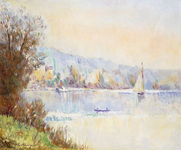 Boats on the Seine; Bateaux sur la Seine, (oil on canvas)