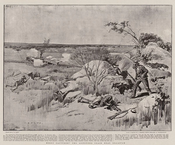Boers capturing the Armoured Train near Kraaipan (litho)