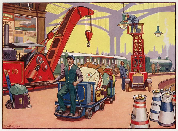 Breakdown crane and porters electric truck (colour litho)