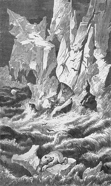 Breaking up of icebergs (engraving)