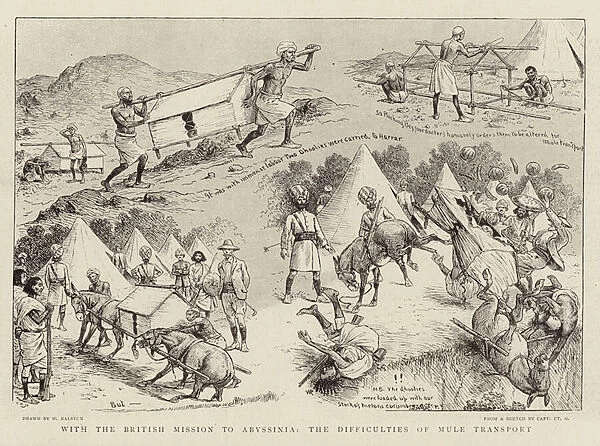 With the British Mission to Abyssinia, the Difficulties of Mule Transport (engraving)