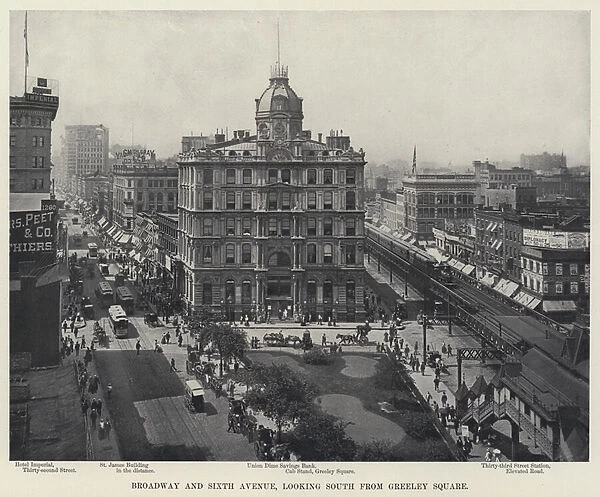 Broadway and Sixth Avenue, looking South from Greeley Square (b  /  w photo)