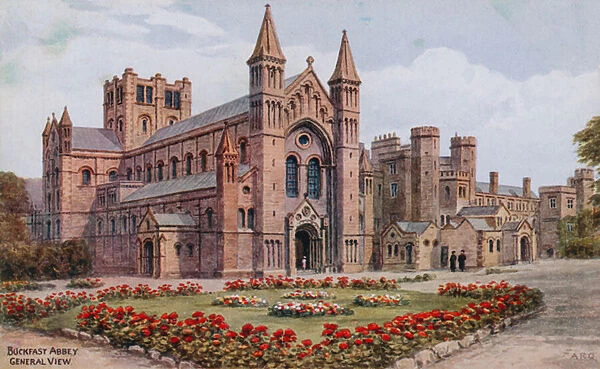 Buckfast Abbey, General View (colour litho)
