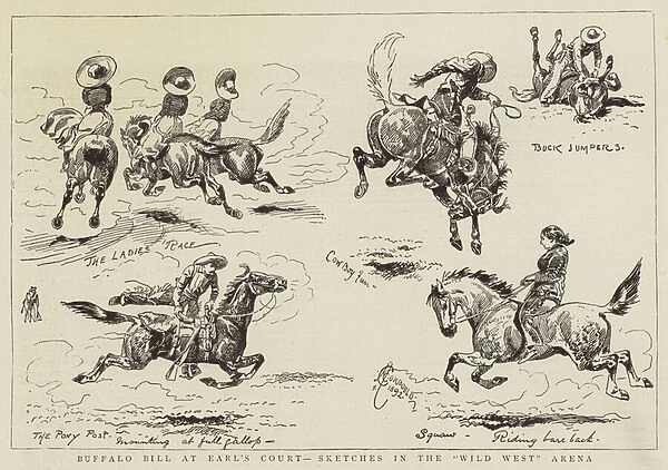 Buffalo Bill at Earls Court, Sketches in the 'Wild West'Arena (engraving)