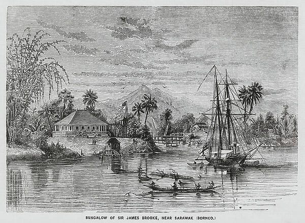 Bungalow of Sir James Brooke, Sarawak, Borneo (engraving)
