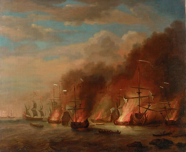 The burning of the 'Soleil Royal' at the Battle of La Hogue, 23 May 1692, late 17th century (oil on canvas)