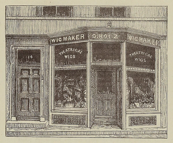 C Holz, Theatrical and Private Wig-Maker, 14, York Street, Covent Garden, WC (engraving)