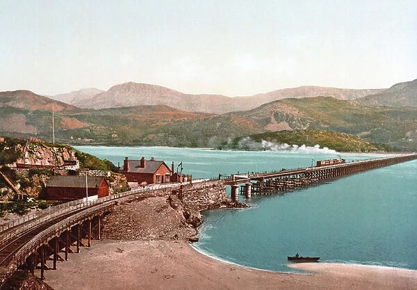 Cadair Idris and Barmouth Bridge, pub. c. 1900 (colour litho)