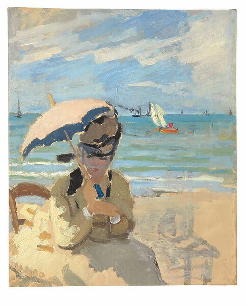 Camille assise sur la plage a Trouville, 1870-71 (oil on canvas)